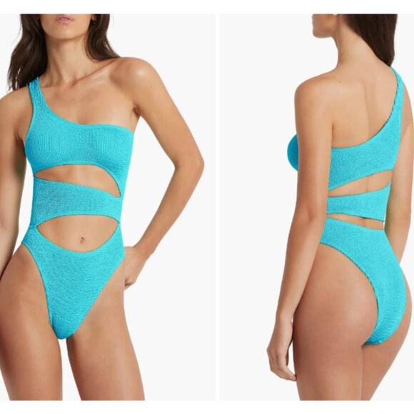 bond-eye Rico Cutout One-Shoulder OnePiece Teal Blue Green Swimsuit, Sz OS (2-8) - Picture 7 of 7